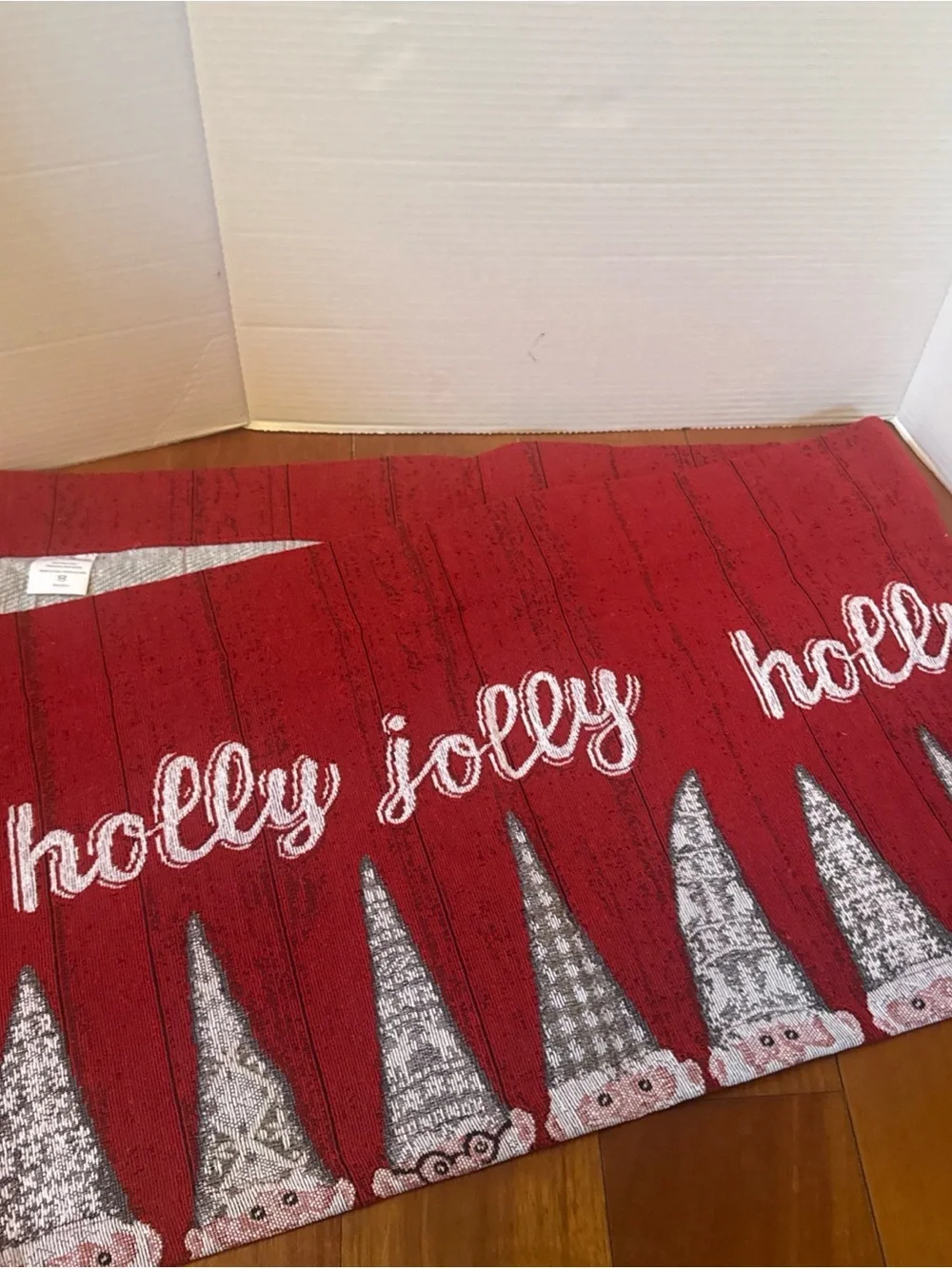 Holiday 'Holly Jolly' Red Decorative Table Runner 13x72” new